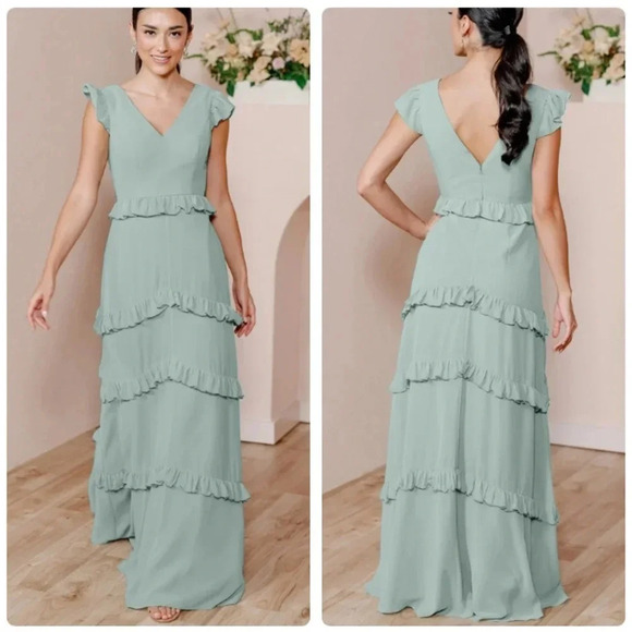 Revelry Amelia Chiffon Dress in Sage Size 4 - Picture 1 of 13